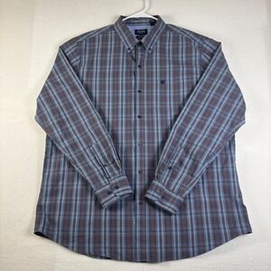Chaps Mens XXL Blue Plaid Stretch Easy Care Long Sleeve Button Down Shirt